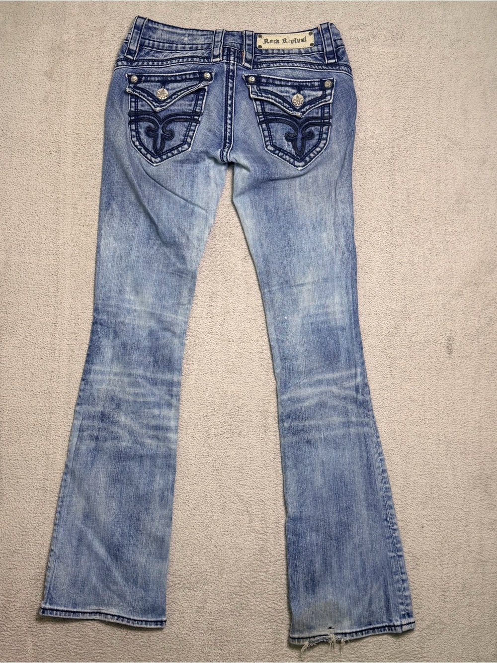 Rock Revival Gwen Bootcut Jeans Women’s 26 Distressed Flap Pockets Thick Stitch